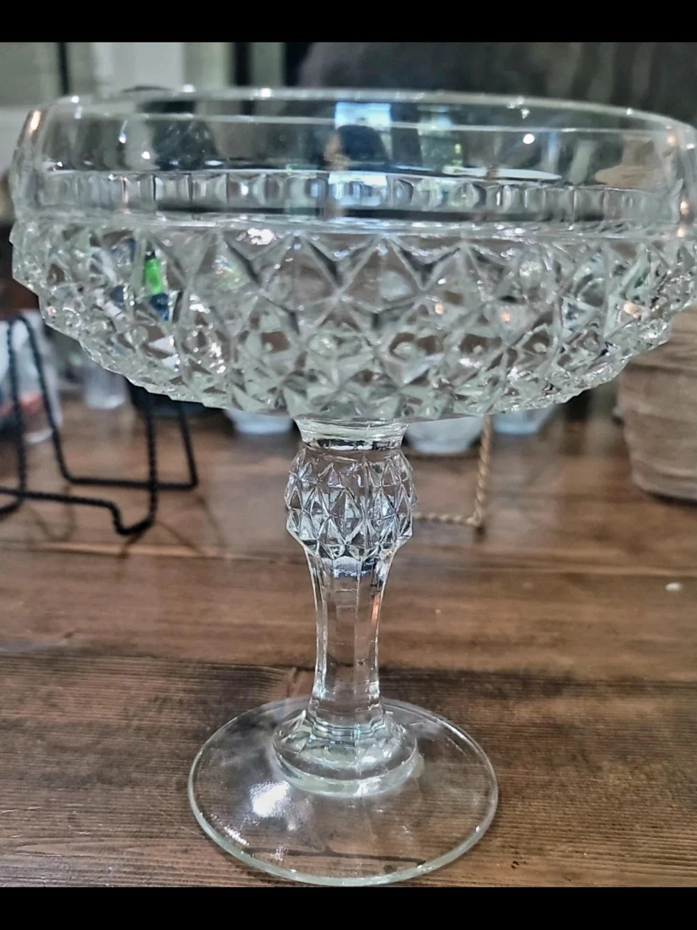 Indiana Glass Clear Diamond-Cut Glass Compote Pedestal
